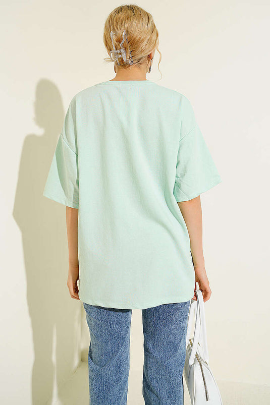 Basic Oversize T-shirt Su Yeşili