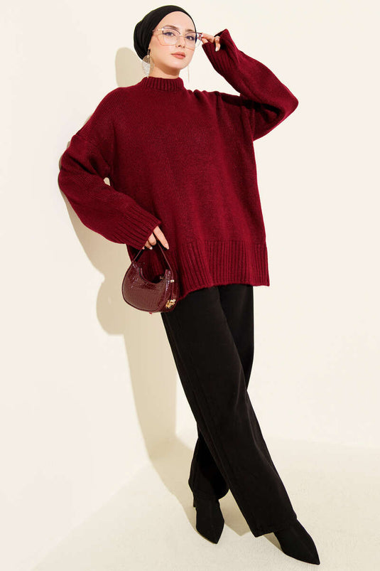 Tunika Basic Oversize In Maglia Leggera Bordeaux Chiaro