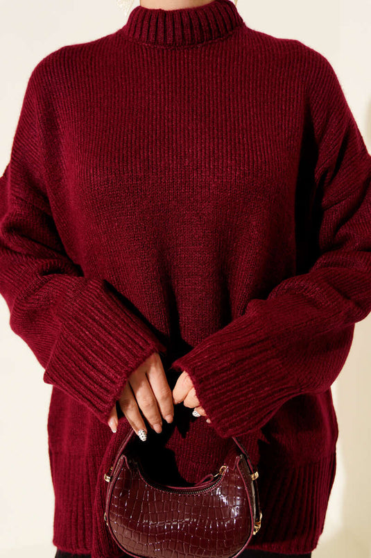 Tunika Basic Oversize In Maglia Leggera Bordeaux Chiaro