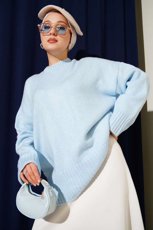 Tunique En Maille Oversize Basique Bleu Bébé