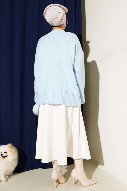 Tunique En Maille Oversize Basique Bleu Bébé