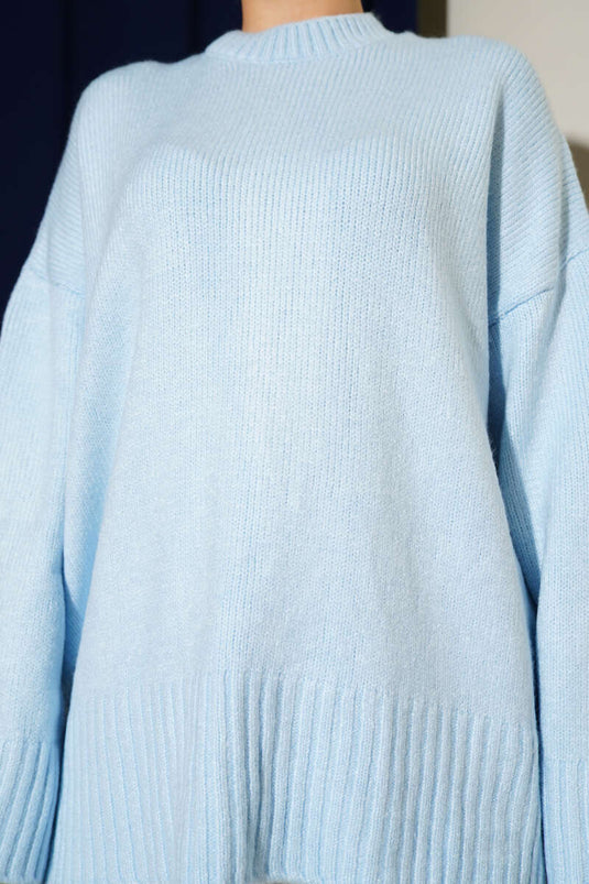 Tunique En Maille Oversize Basique Bleu Bébé