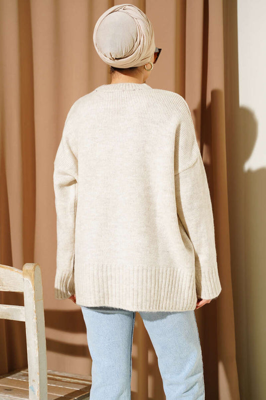 Pull tunique oversize basique beige