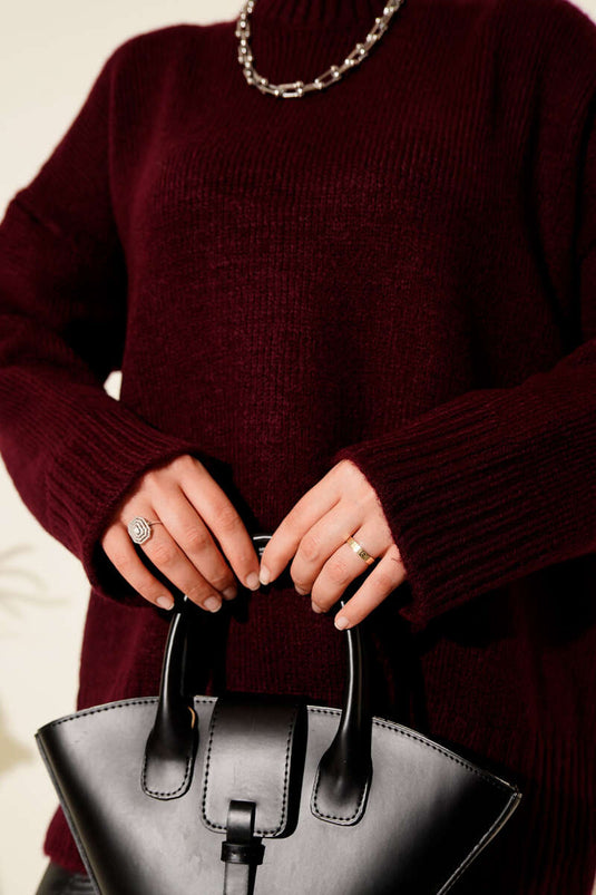 Túnica De Punto Oversize Básica Burdeos