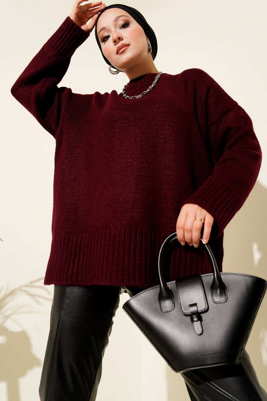 Basic Oversize Sweater Tunic Burgundy