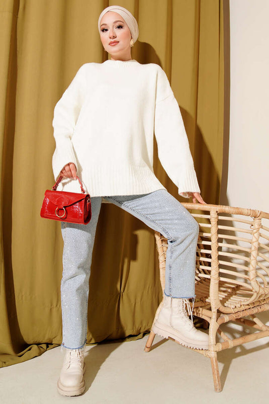 Tunica a Maglia Semplice Oversize Color Avorio