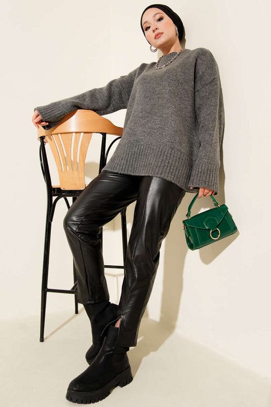 Tunique Tricot Oversize Basic En Fumée