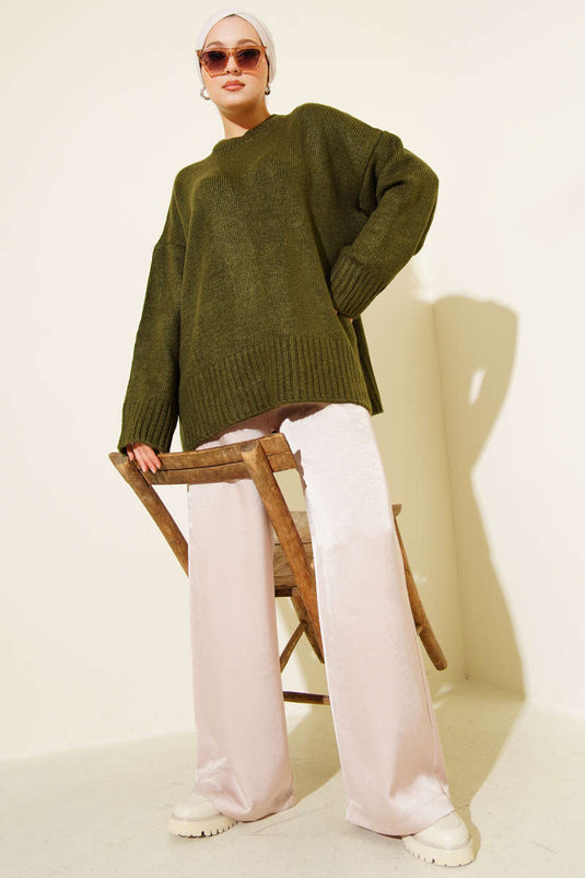 Basic Oversize Triko Tunik Haki