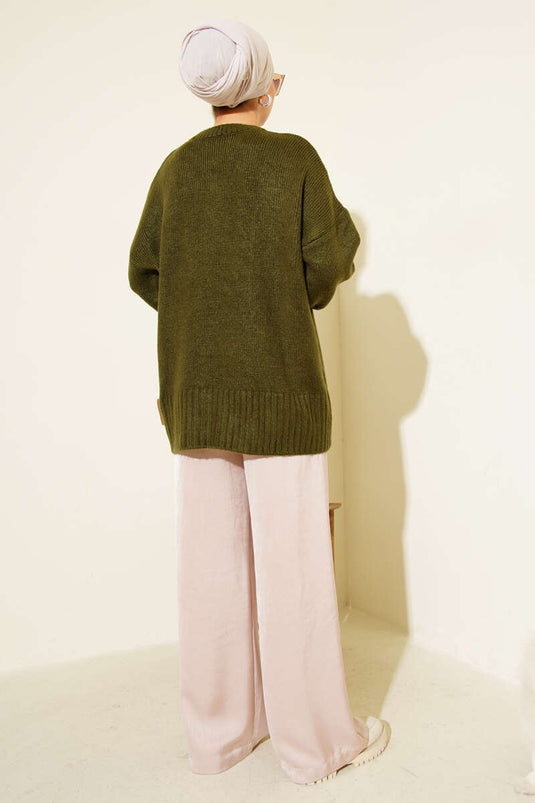 Basic Oversize Triko Tunik Haki