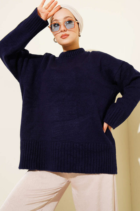 Basic Oversize Knitted Tunic Navy Blue