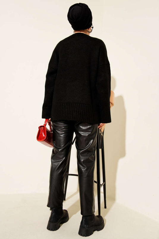 تونيك كتان بسيط Oversized أسود