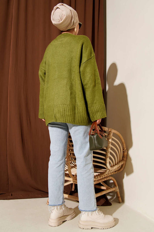 Basic Oversize Knit Tunic Oil Green