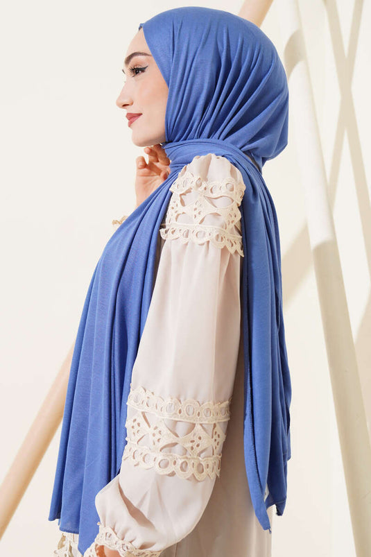 Châle en coton peigné basique bleu