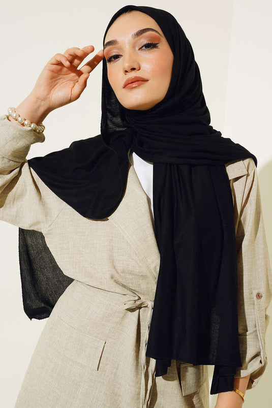 Châle noir basique en coton peigné