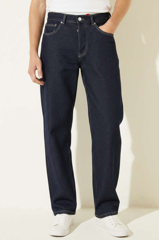 Pantalon en jean pour homme coupe droite basique bleu marine