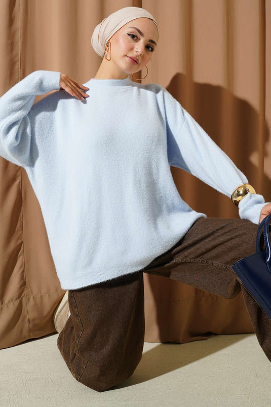 Basic Bearded Knit Tunic Baby Blue