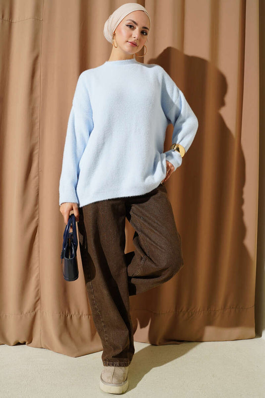 Basic Bearded Knit Tunic Baby Blue