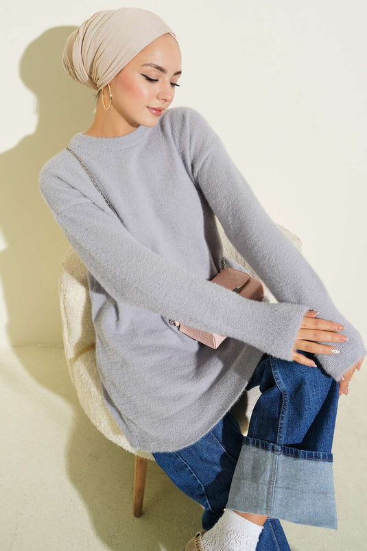 Basic Bearded Knit Tunic Grey