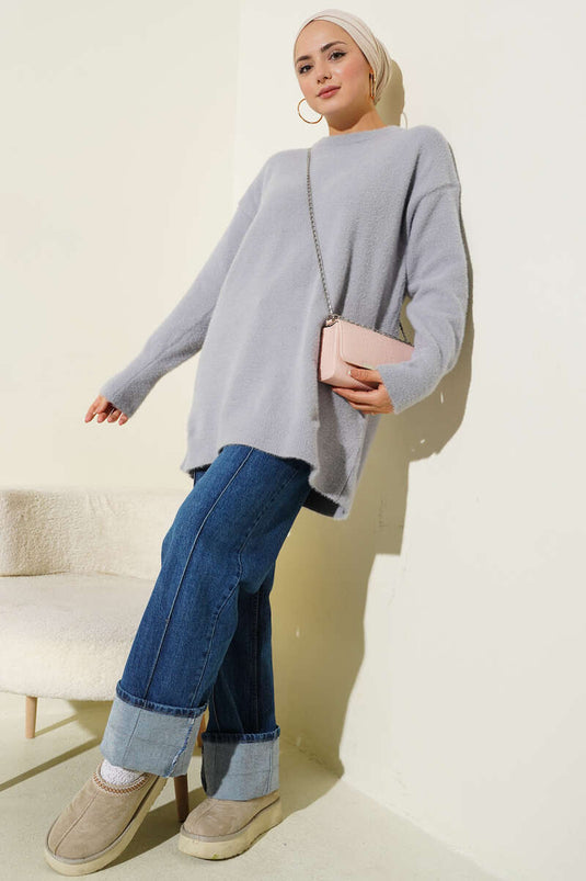 Basic Bearded Knit Tunic Grey