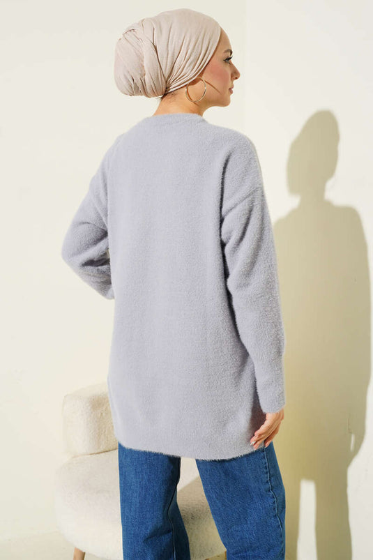 Basic Bearded Knit Tunic Grey