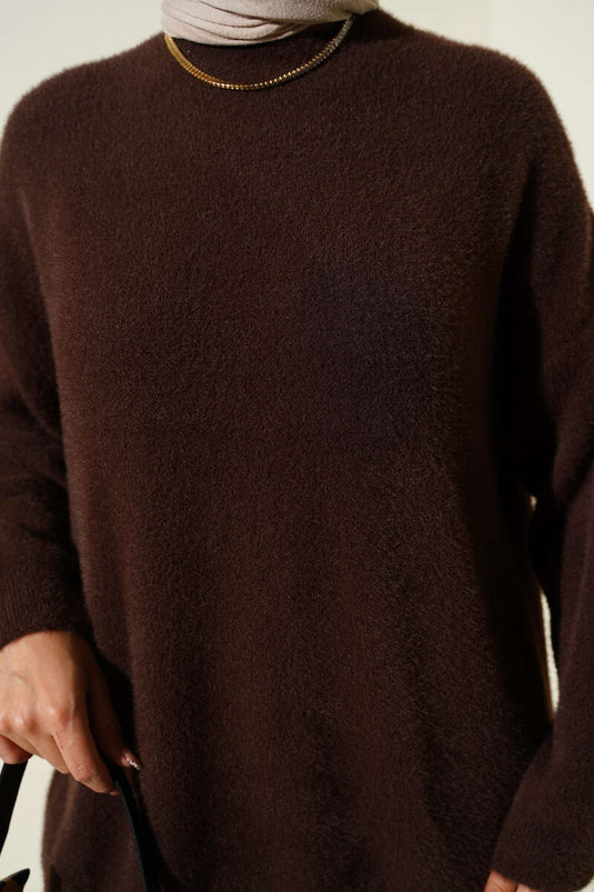 Tunique basique à barbe en maille, marron