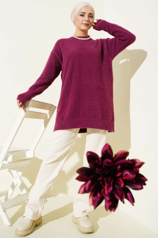 Basic Bearded Knit Tunic Violet