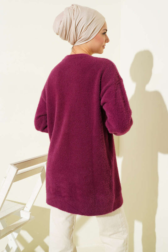 Basic Bearded Knit Tunic Violet