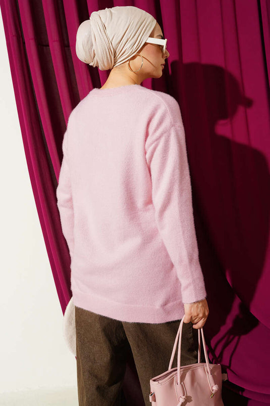 Basic Bearded Knit Tunic Pink
