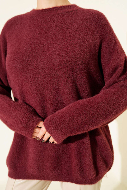 Basic Sakallı Yumoş Triko Tunik Bordo