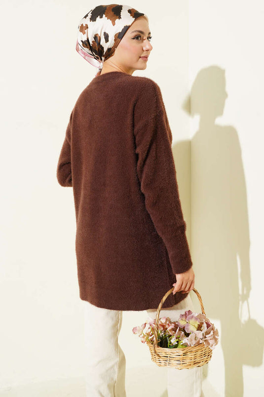 Basic Sakallı Yumoş Triko Tunik Kahve