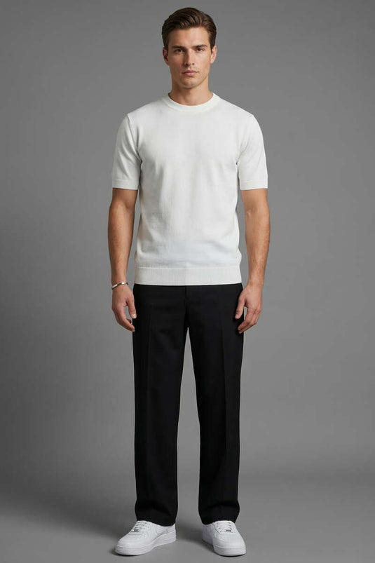 T-shirt tricot homme col rond basique blanc