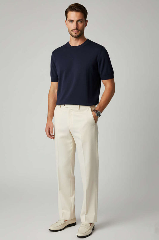 T-shirt tricot homme col rond basique bleu marine