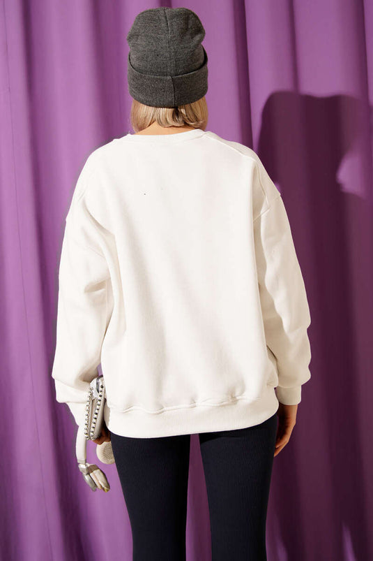 Sudadera corta básica de tres hilos, color crudo