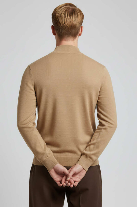 Pull basique à col roulé pour homme, couleur latte
