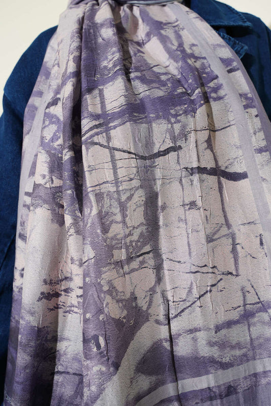 Baskı Desen Bambu Kraş Şal Gri