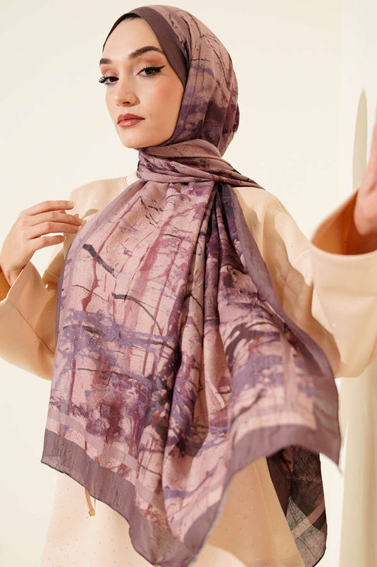 Bedrukte bamboe sjaal met zacht koffiekleurig patroon