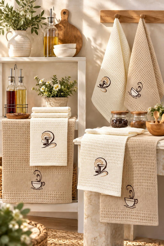 6er Set Bedruckte Küchentücher Kaffee