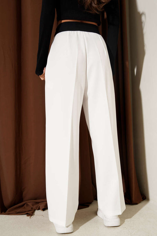 Baskılı Bel Lastikli Palazzo Pantolon Ekru