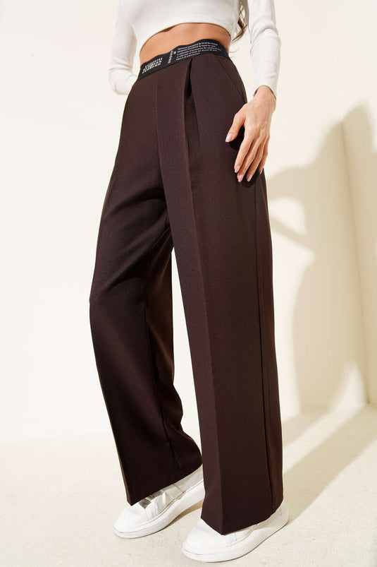 Printed Elastic Waist Palazzo Pants Brown