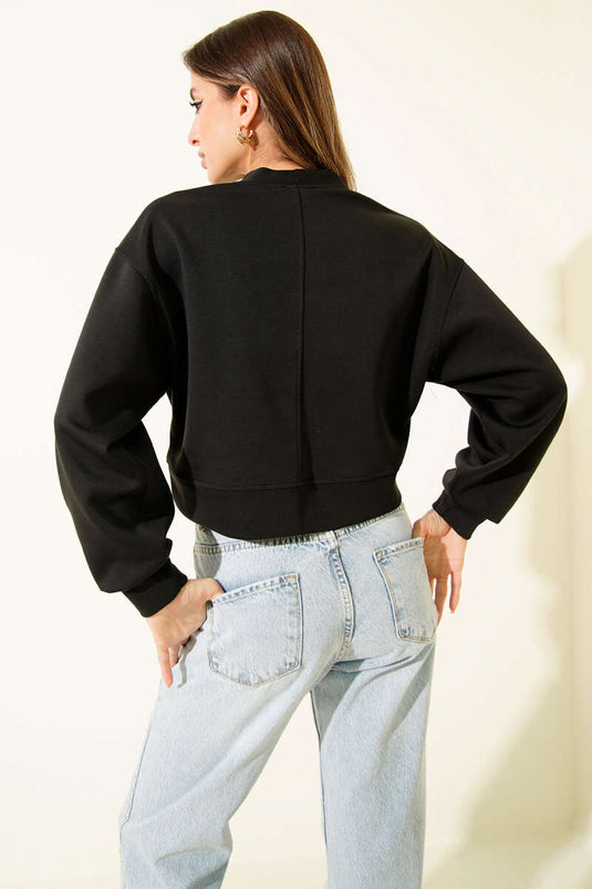 Printed Crew Neck Sweatshirt Black