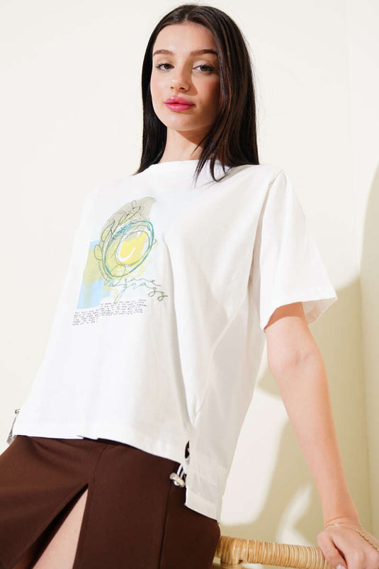 Ourlet élastiqué imprimé écru