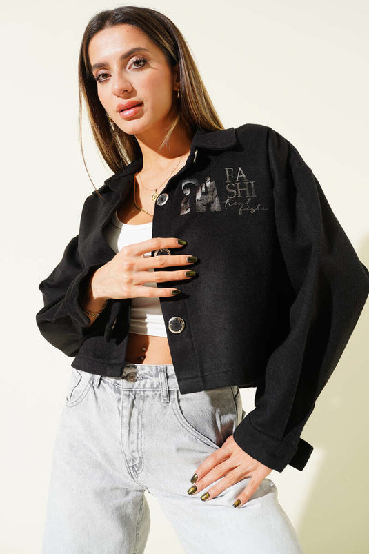 Veste courte en cachemire imprimée noire