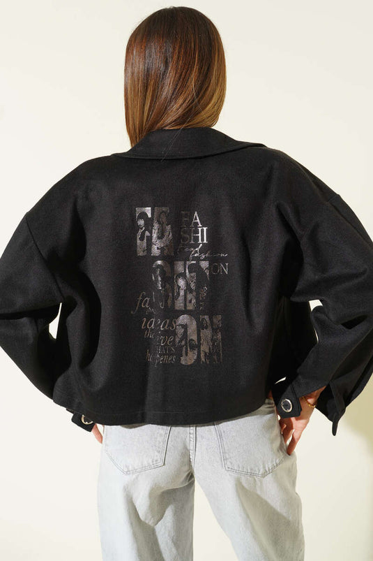 Veste courte en cachemire imprimée noire