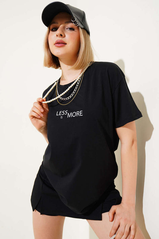 Baskılı Kolyeli T-shirt Siyah