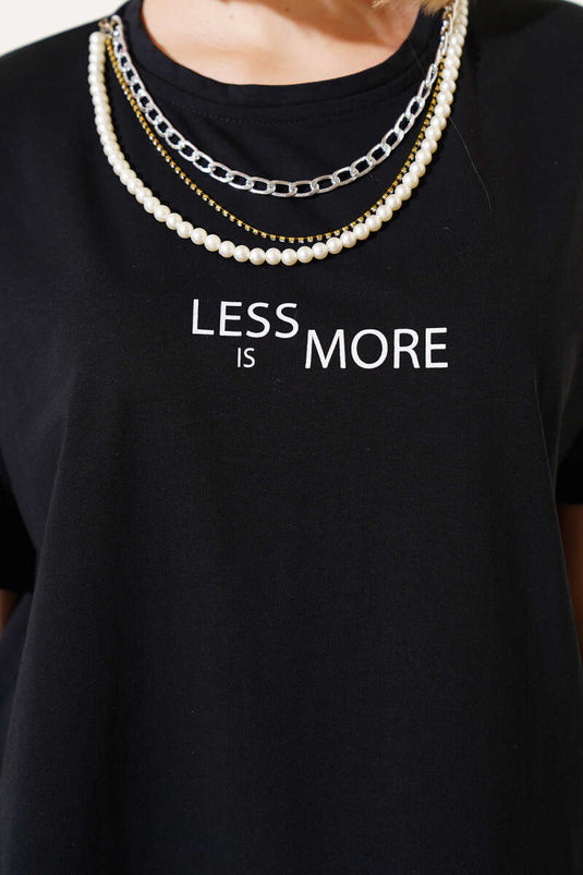 Baskılı Kolyeli T-shirt Siyah