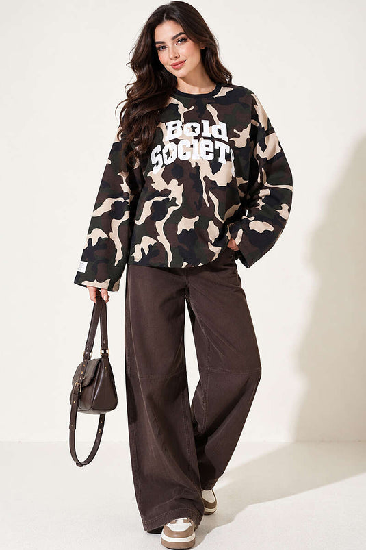 Baskılı Sweatshirt Kamuflaj