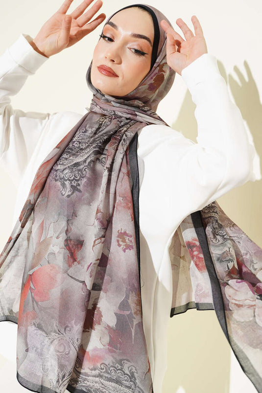 Châle en ramie à motif floral batik orange