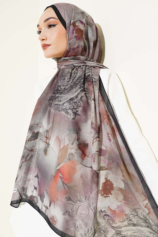 Châle en ramie à motif floral batik orange