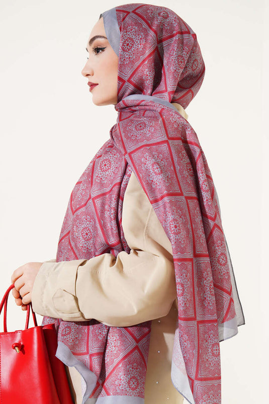 Châle doux gris à motif batik