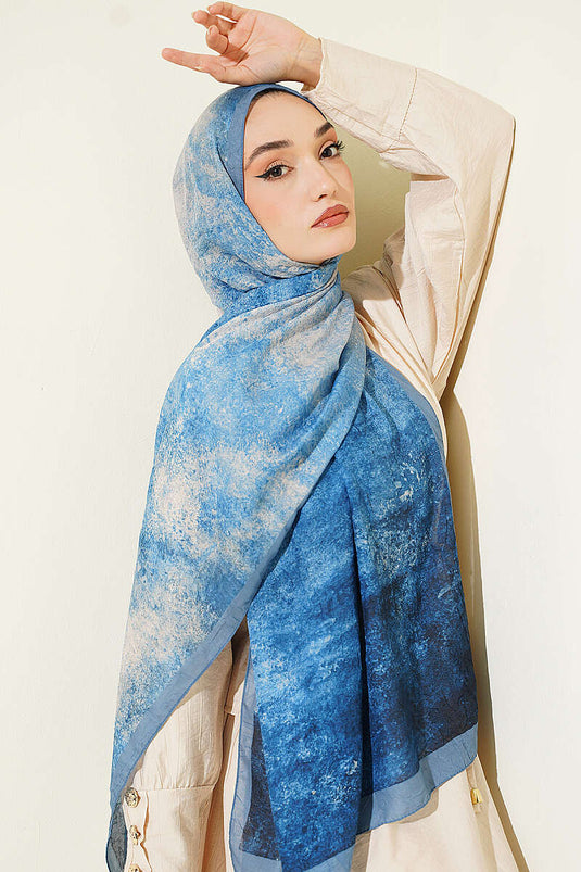 Batik Degrade Bambu Kraş Şal Soft Mavi